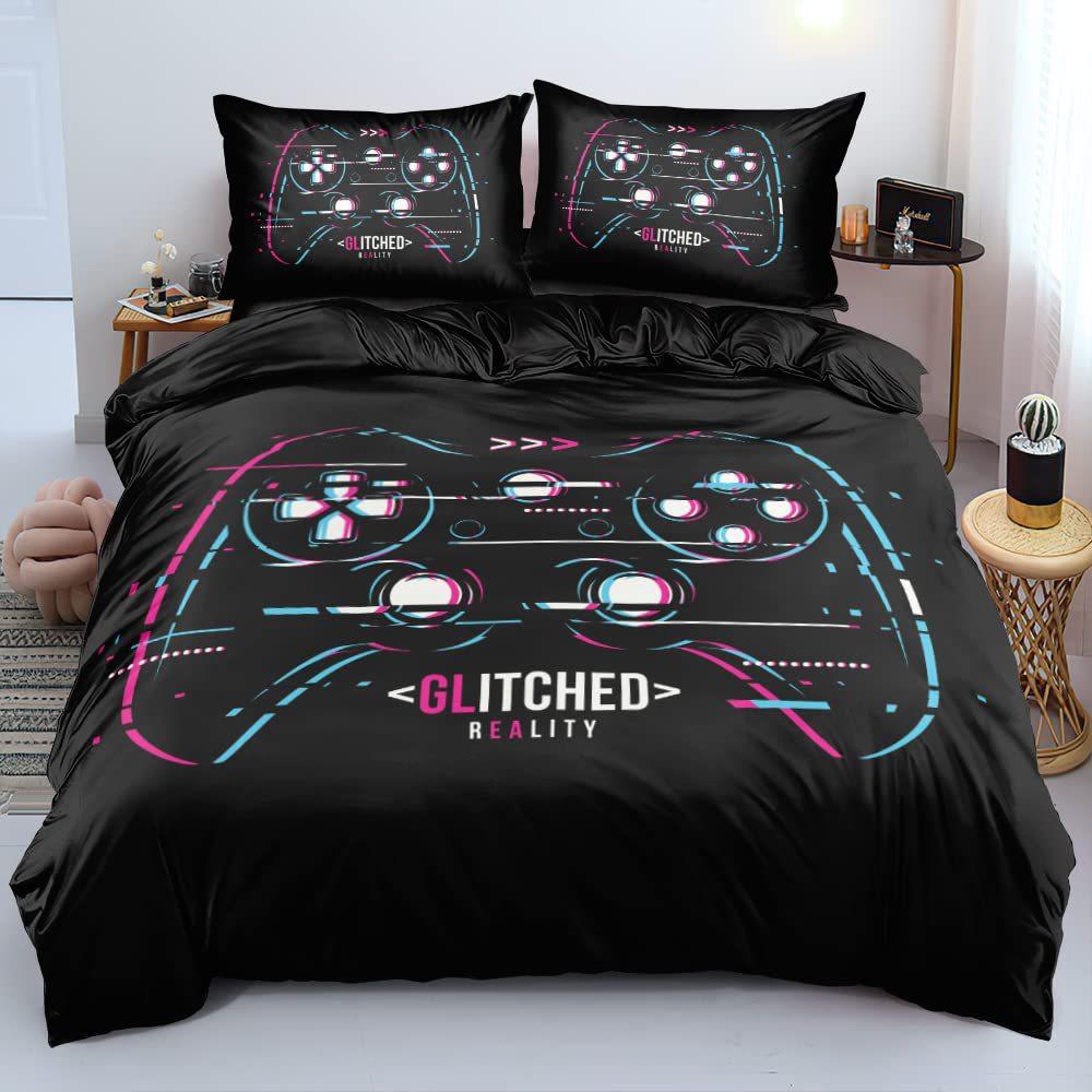 Black Game Handle Three-Piece Quilt Cover 3D Digital Printing Bedding Set Bed Cover