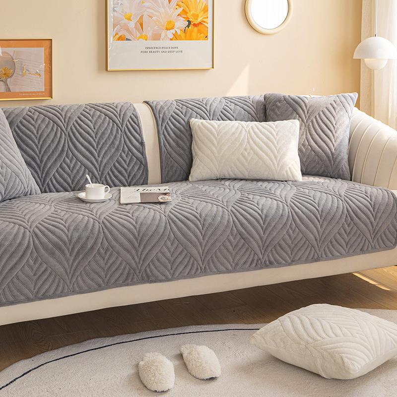 Zimowa pluszowa poduszka na sofę na każdą porę roku, skórzana poduszka antypoślizgowa z tkaniny, nowoczesna prosta narzuta na sofę z pogrubioną osłoną