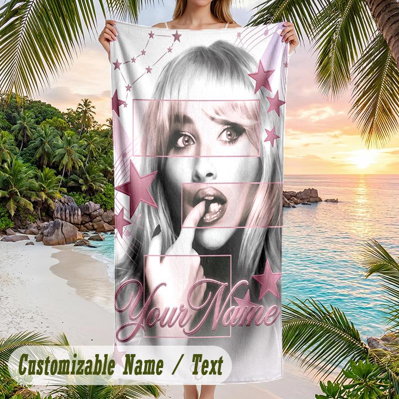 Sabrina Carpenter Beach Towel, Personalized Custom Name Text, Quick Dry Large Absorbent Towel For Beach Pool