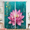 2 Stück 2D Flachdruck Szene Vorhang Lotusblume Aquarell Stoff Ohne Strom Festliche Vorhänge Perfekt für Wandkunst