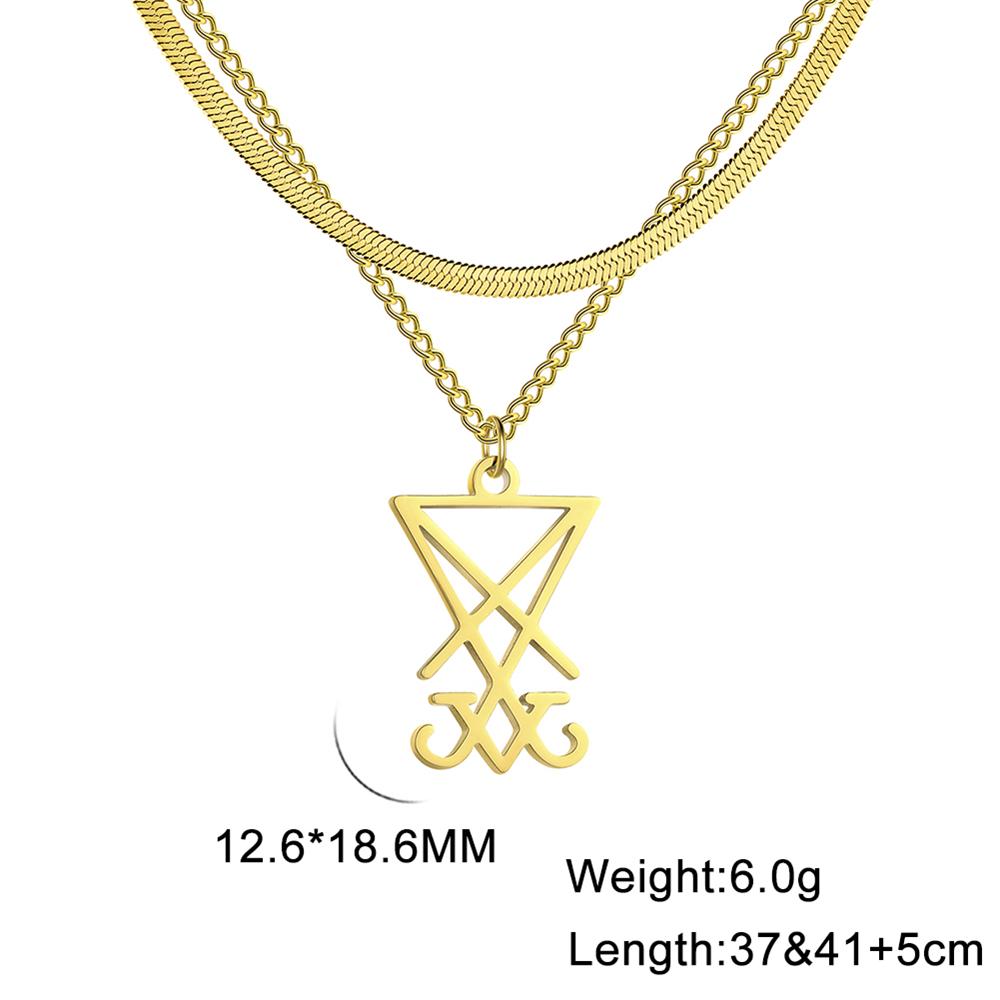 Sigil Of Lucifer Pendant Necklace Stainless Steel Double Layer Snake Chain Amulet Jewelry for Women