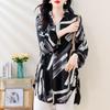 Printed Mid Length Spring and Autumn Long Sleeved Shirt for Outerwear Undershirt Top Women's Shirt