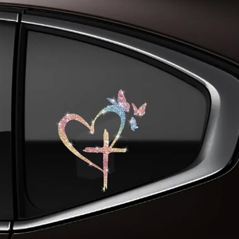 Sparkling PET Car Decal with Heart and Butterfly Symbols for Decorative Placement on Suitable Vehicle Body Areas