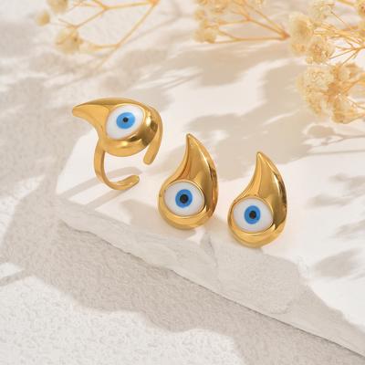 Wind Ladies Ring Earrings Set New Devil's Eye Oil Drop Design Open Ring Earrings Women