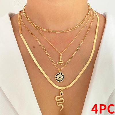 Four Piece Snake Necklace Women's Fashion Hollow Out Necklace Personality Bohemian Sweater Chain Elegant Snake Pendant
