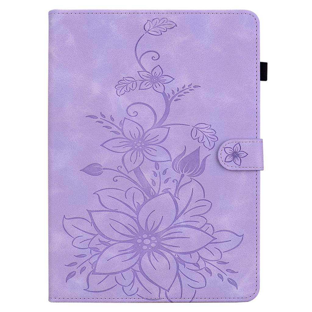 For Samsung Galaxy Tab S10 FE/S9 FE Leather Case Lily Flower Pattern Stand Protective Tablet Cover