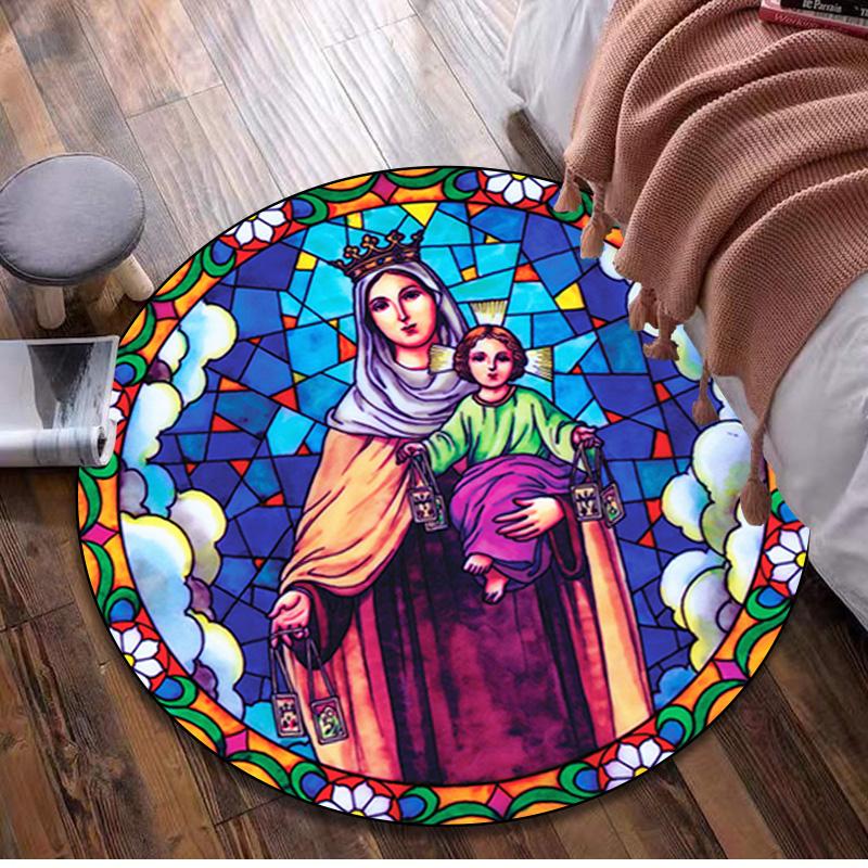 

Mary Joseph & Baby Jesus Circular Rug Office Decorative Carpet For Living Room Bedroom Door Mat Floor Carpet Computer Chair Area Rug 80x80cm( 31x31in)