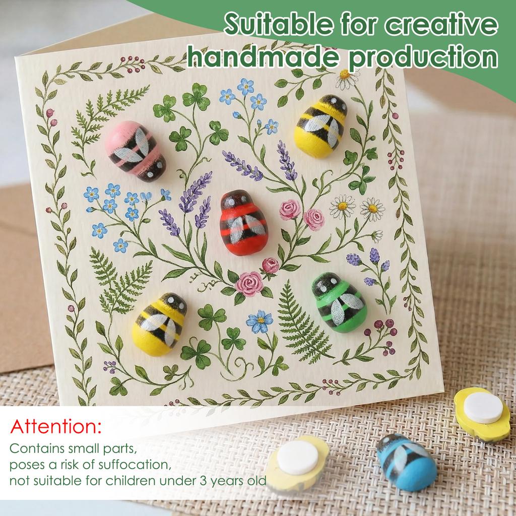 100Pcs Mini Wooden Ladybug Bee Self-adhesive Sticker Children Painted DIY Craft Fairy Garden Figurine Miniature Home Party Decor