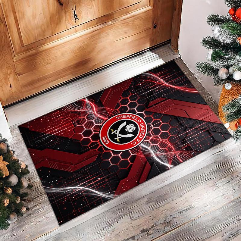 Sheffield United Football Print Crystal Velvet Rug, Comfortable Water Absorbent Non Slip Indoor Floor Carpet
