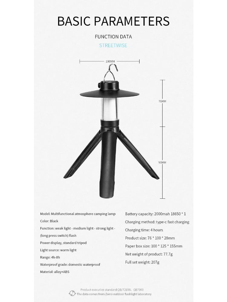 LED Camping Tent Lights Magnet Emergency Light Type-c Charging Camping Lantern Dimmable Hanging Lights for Outdoor Travel