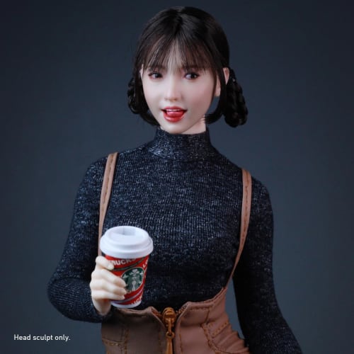 HiPlay Z6TOYS 1/6 Asian Female Head Sculpt with Movable Eyes (ZC017A) for Dolls, Hair Rooted, Pre-painted