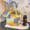 Borsa a Secchiello alla Moda da Donna con Anello Metallico Borsa a Shopper in Maglia Ampia Borsa a Mano Color Block per Tempo Libero Viaggi Pendolarismo Quotidiano