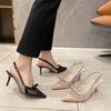 Women's 2025 New Polka Dot Chunky Heel Graceful Pointed Toe Shallow Mouth Slimming Baotou Bow Shoes Women Sandals  4.