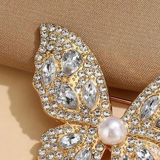 Women Brooch Three-Dimensional Butterfly Design Pin with Imitation Pearls Rhinestones Suits Coats Sweaters Badge Formal Occasions Decorative