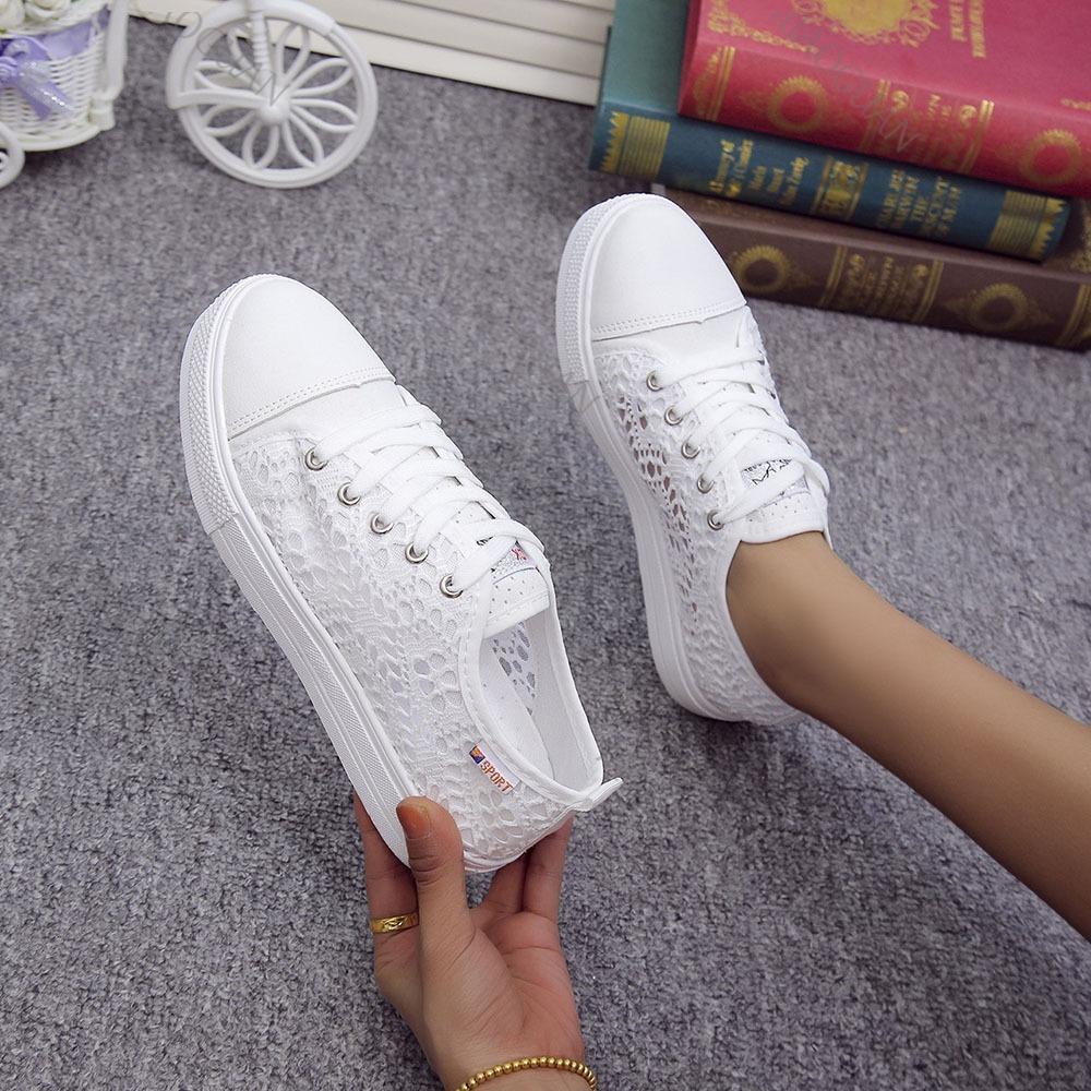 Fashion Spring Summer Women's Shoes New Hollow Mesh Breathable Sneakers Thick Bottom Casual Single Shoe Female Lace-up Vulcanize Shoes