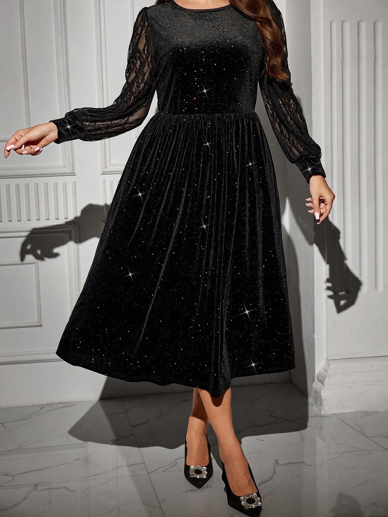 Элегантное блестящее платье для полных женщин 3XL чёрный