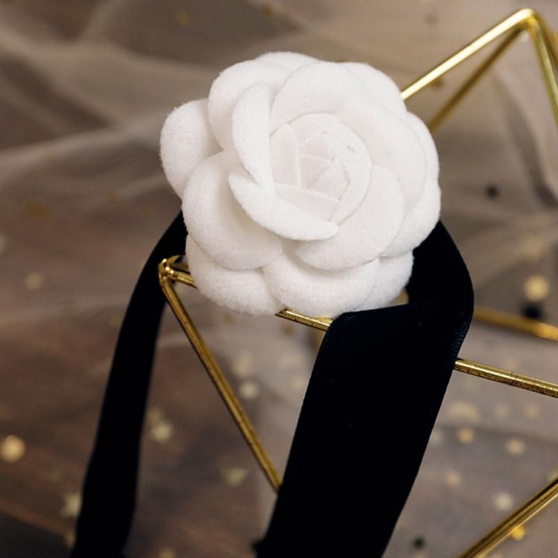 Elegant Camellia Choker Necklace Bracelet White Flower Collar Necklace Vintage Velvet Choker Bracelet Fashion Jewelry
