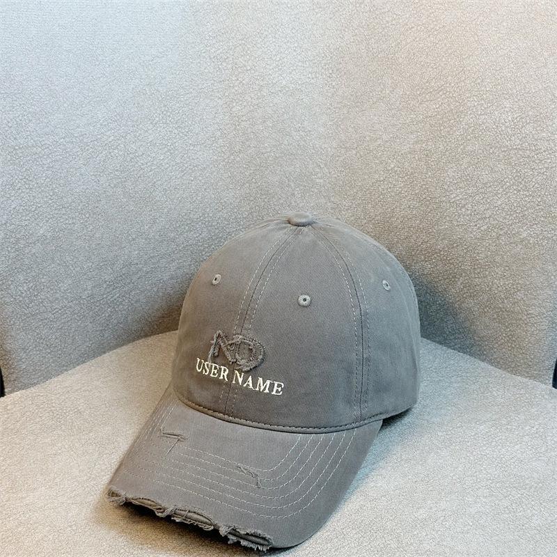 New American Baseball Cap for Men and Women Spring and Autumn Ripped Letter Embroidery Trendy Brand Casual Versatile Street Photography Couple Student
