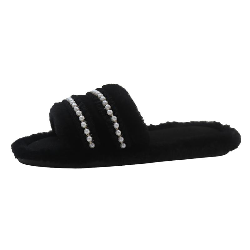 

Fashion 2025 New Home Slippers Women s Rubber Flip Flops Luxury Slides Flock String Bead Shoes Low Platform Designer Cotton Slippers 41 чёрный
