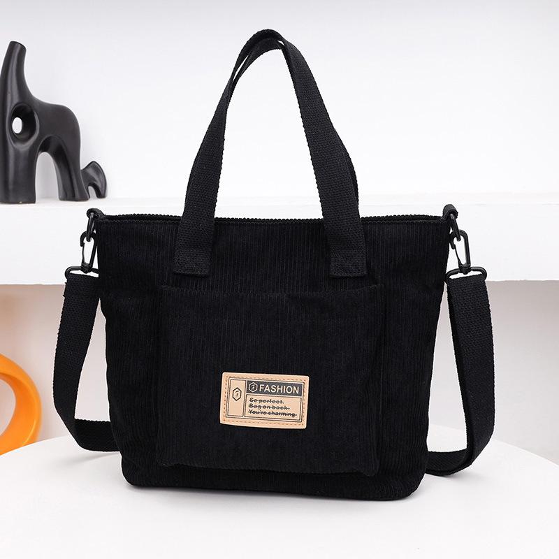 

Corduroy handbag simple Harajuku shoulder messenger bag large capacity versatile college style backpack One size fits all чёрный