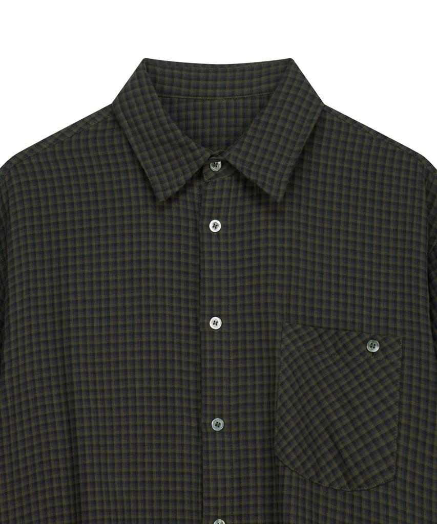 SLOWACID Gingham Check Short Sleeve Shirt [Khaki]