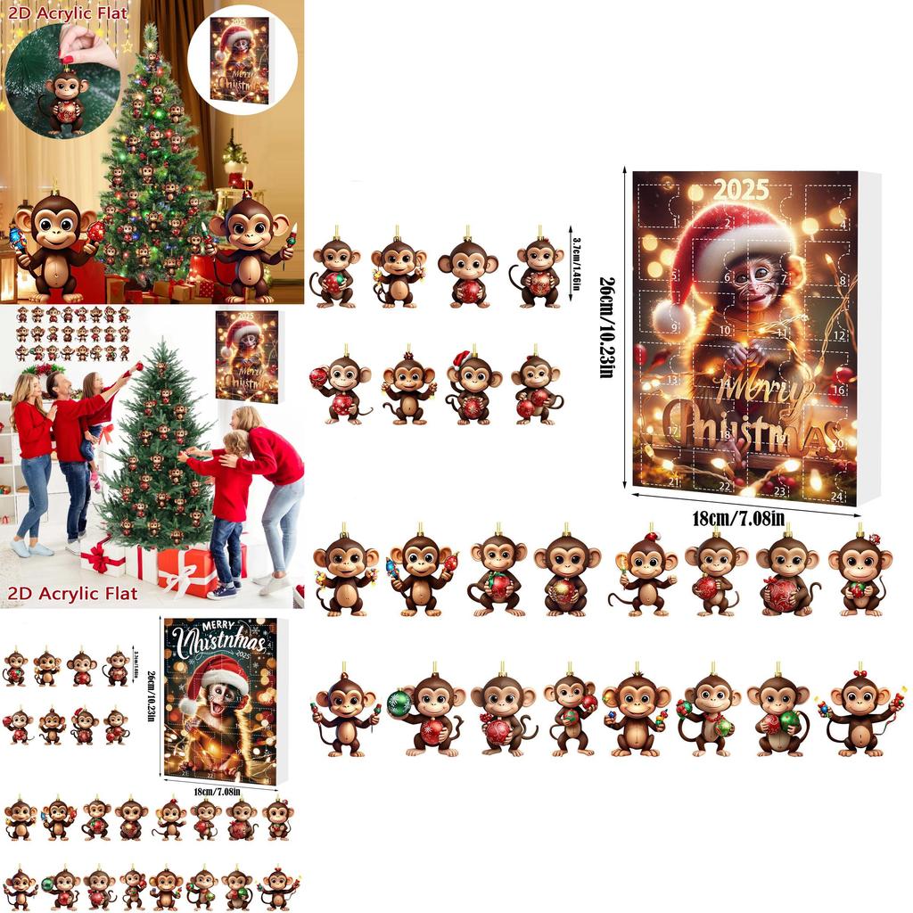 Monkey Christmas Countdown Calendar With Acrylic Wall Hangings For Holiday Celebration And Gifts
