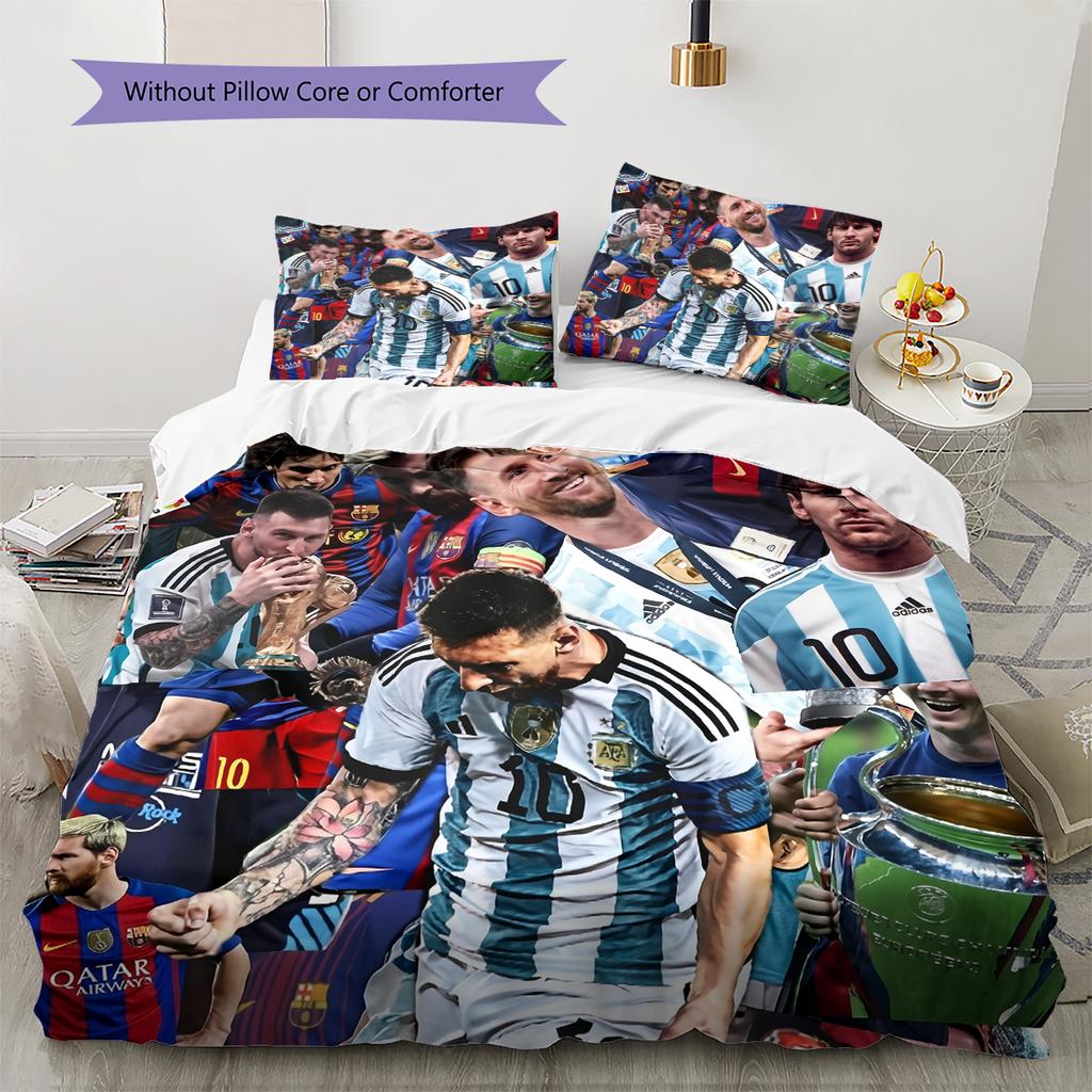 Messi Pattern Bedding Home Decoration Birthday Gift (1 * duvet cover + 2 * pillowcase, without core)