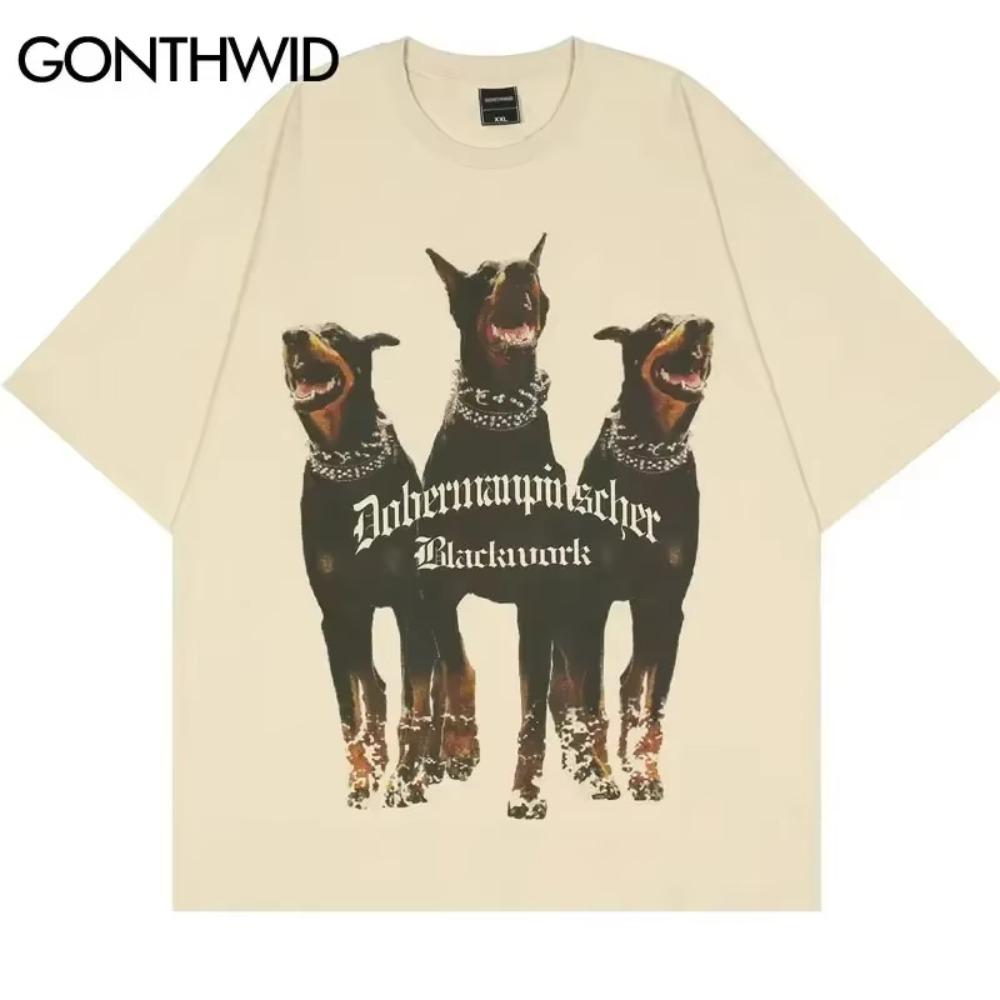 Hip Hop Street T Shirt Doberman Dog Graphic Print Oversized T-Shirt Streetwear Fashion Oversized Cotton Tees Summer Women Tops