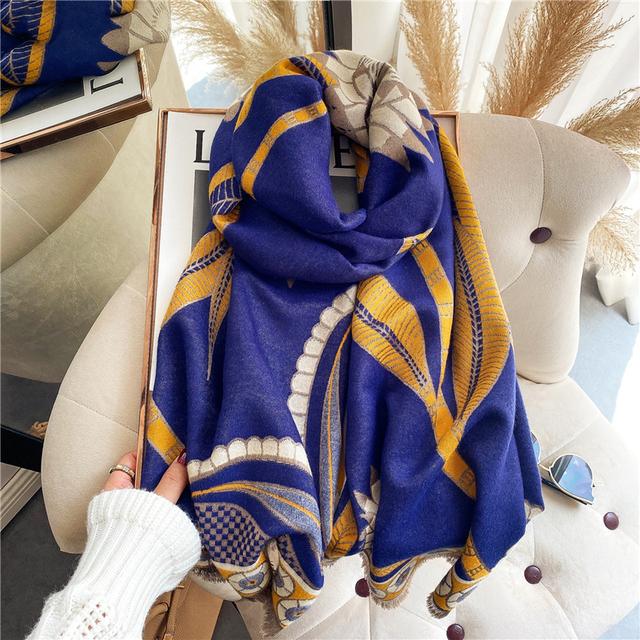 Luxusní kašmírový šátek Zimní Dámské Šály Pašmína Teplá Deka Zábaly Dámská šátek Foulard Bandana Značka Silný potisk šátky
