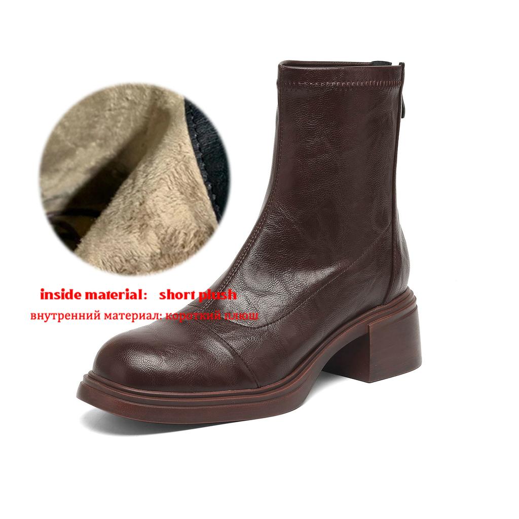 Krazing Pot Microfiber Round Toe Chunky Heels Motorcycle Boots Size 42 Zip Women Pleated Decoration Platform Ankle Boots