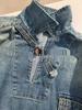 Early Spring Diagonal Buckle Lapel Denim Top