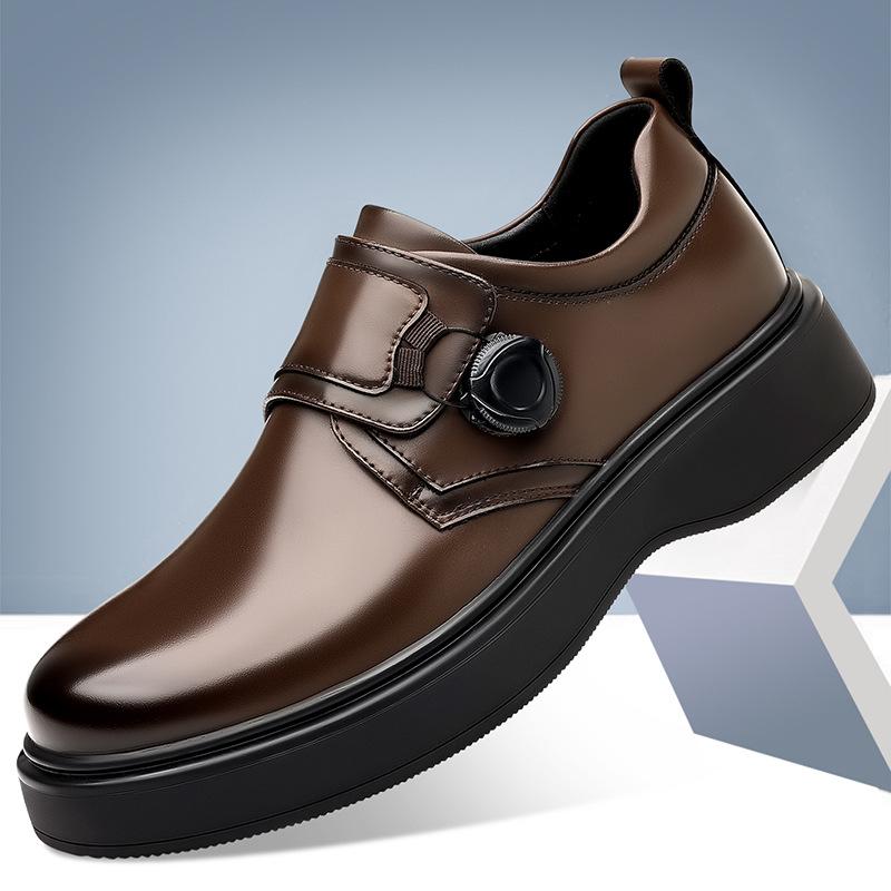 Four Seasons Fashion High-quality Microfiber Inner Height Increase British Stream Rotary Buckle Gentlemen's Leather Shoes Men's Leather Shoes