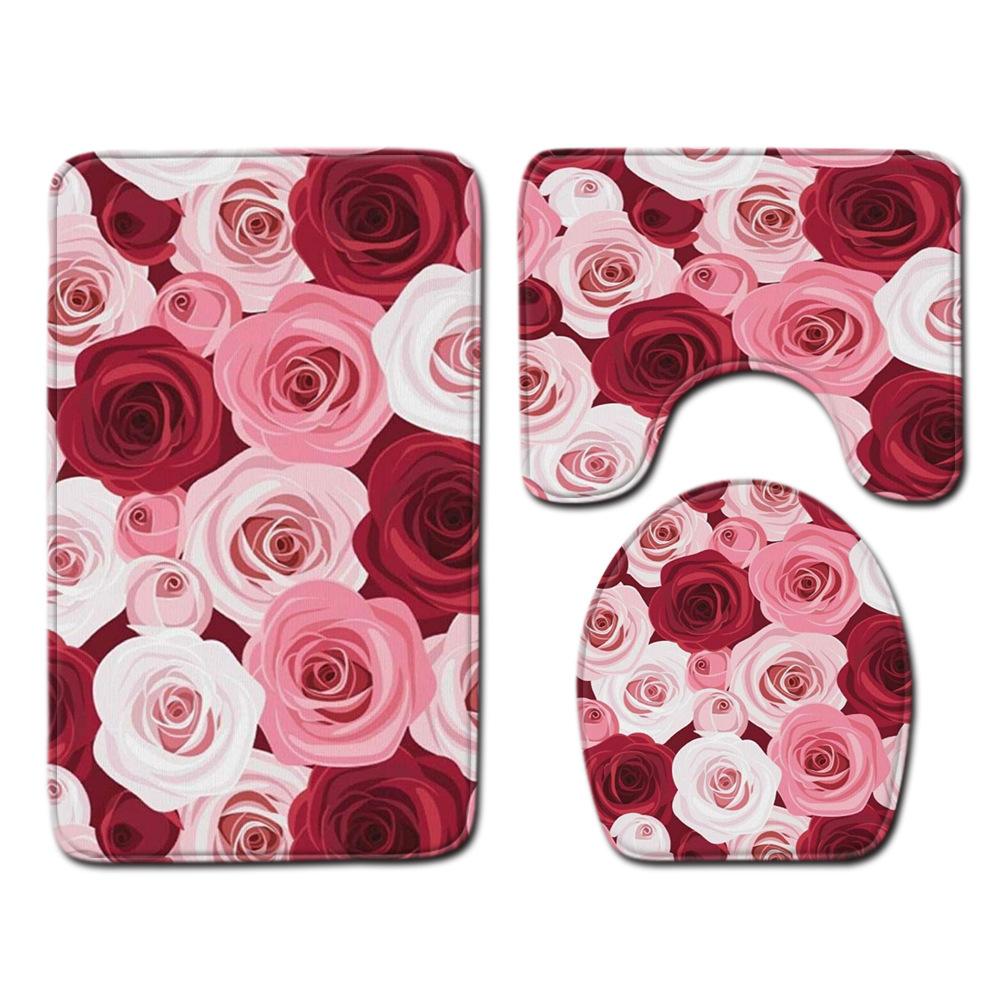 Peony Toilet Three-Piece Bathroom Floor Mat Doormat Combination