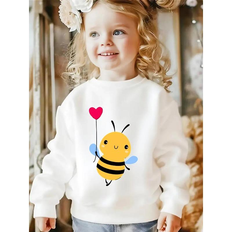 Crewneck Sweatshirt for Girls Featuring an Adorable Bee with a Heart-Shaped Balloon. It'S Machine Washable And Perfect