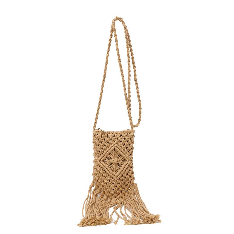 

Casual bag Fashion cotton rope fringed handmade messenger woven bag One shoulder straw bag Women s bag Beach bag хакі