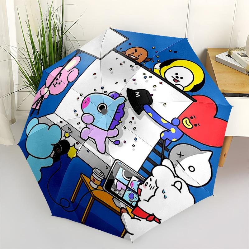 

1pc BT21 Characters Outdoor Umbrella - Automatic Opening/Closing, Portable 3-Fold Design, 8-Rib Iron Frame, Perfect Gift for Fans, Travelers, Dai