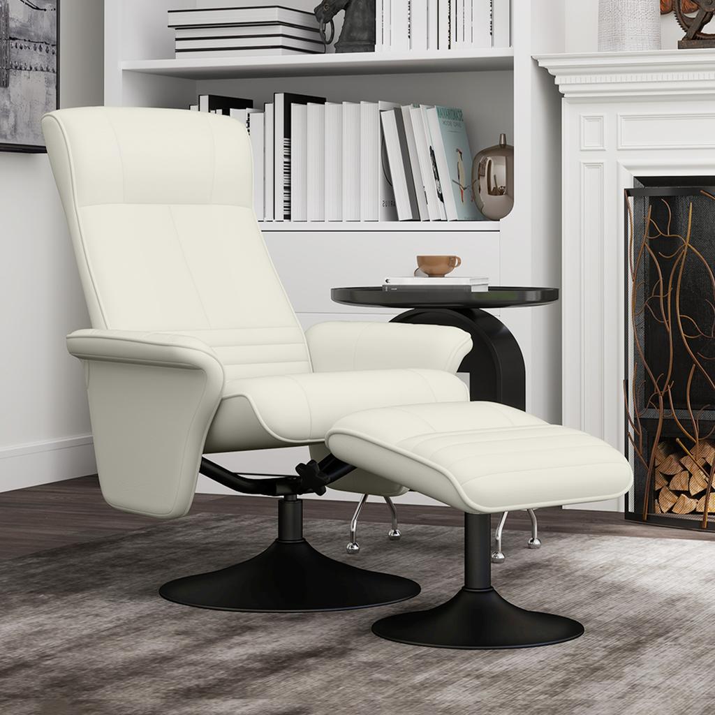 Recliner, TV Armchair with Stool, Swivel, Ergonomic, Microfiber Cloth Look, Up To 150 Kg, Cream White