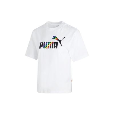 Puma Amerikanisches Retro Buchstaben Logo Druck Atmungsaktives Rundhals Kurzarm Oversize T-Shirt Damen Oberteile Weiß 676682-02