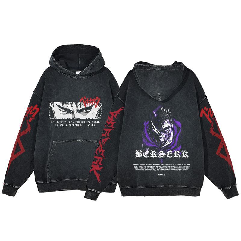 Japan Anime Berserk Guts Print Hooded Men Women Y2k Hoodies Oversized Cotton Sweatshirt Harajuku Male Comfortable Streetwear