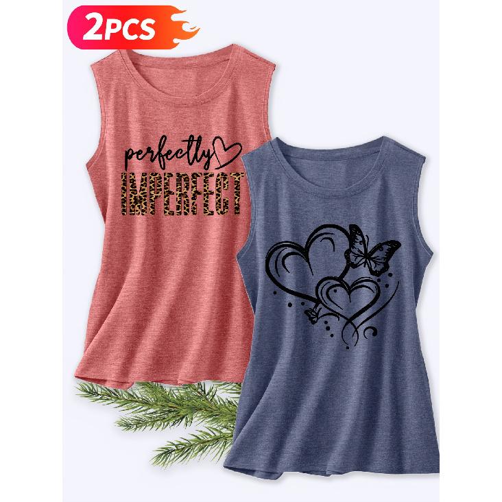 Follow a Specific Direction Two-piece Summer Women's Beautiful Tank Top Set Leopard Print: Perfect or Imperfect, with Love and Butterfly Series