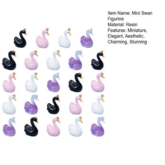 24 Pcs Mini Swan Figurine Miniature Resin Animal Ornaments for Fairy Garden Moss Landscape DIY Terrarium Crafts
