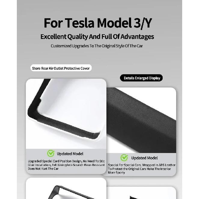 Rear Air Vent Cover for Tesla Model 3 Highland Model Y Juniper Center Console Leather Armrest Box Anti-Scratch Car Accessories