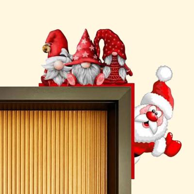 Marco de puerta de Navidad Decoración rústica de madera Papá Noel Alce Gnomo Elfo Puerta izquierda derecha