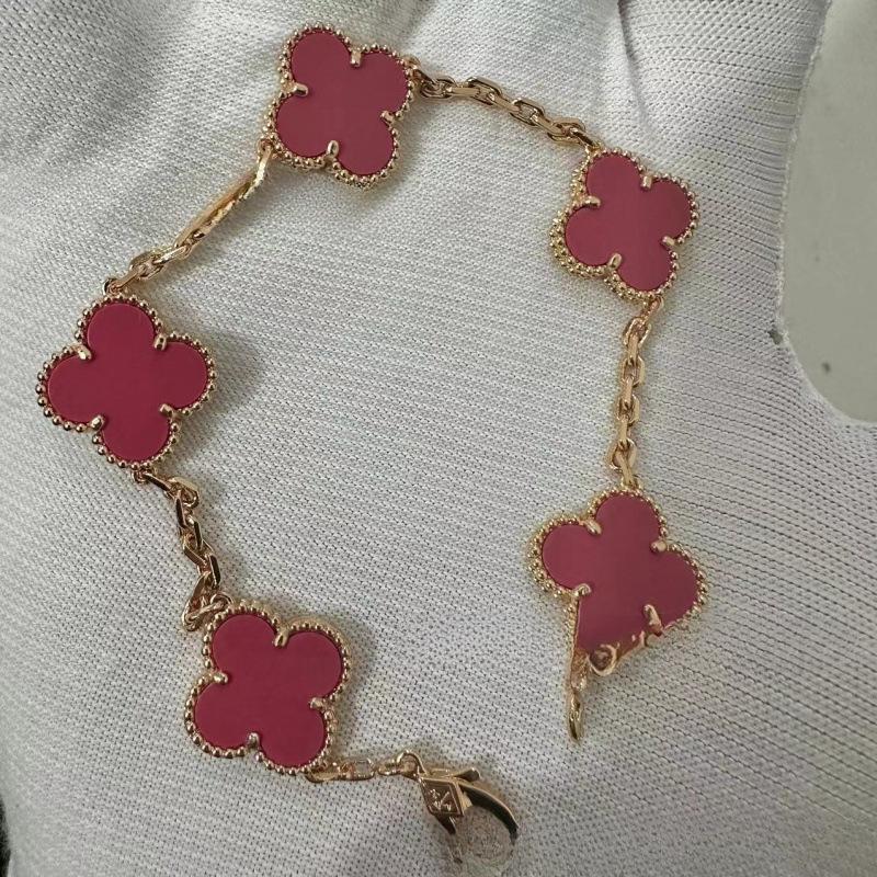Exquisite Four-leaf Clover Bracelet for Women Five-flower Bracelet Double-sided Natural White Mother-of-pearl and Carnelian Bracelet
