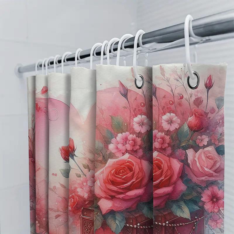 Watercolor Roses And Heart Waterproof Shower Curtain
