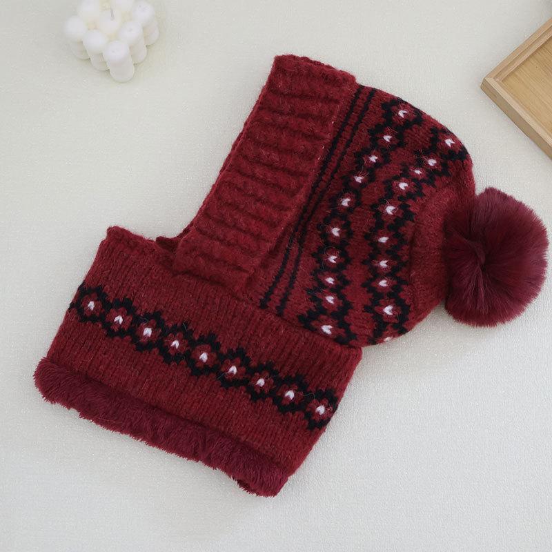 Love Jacquard Warm One-piece Hat Women's Winter Plush Pullover Ear Protection Plush Line Scarf One-piece Hat