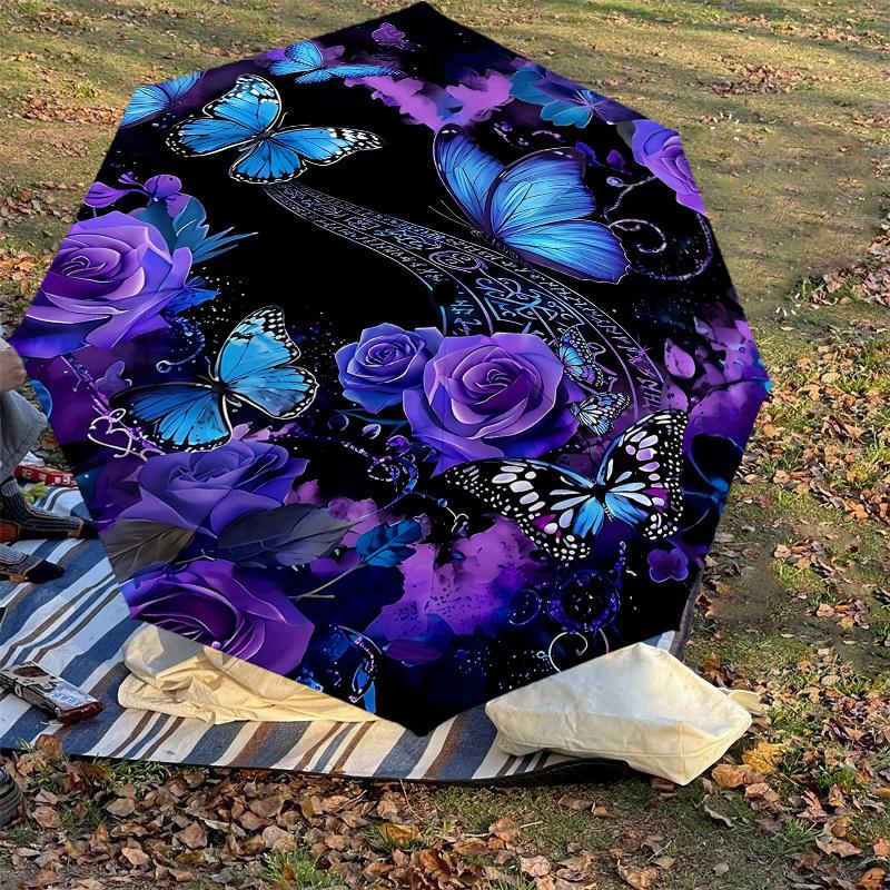 1PC Butterflies Flowers Umbrella-8-Rib Reinforced Portable Folding Travel Suitable for All Seasons Outdoor Daily Use Is an Ideal Choice -K0387