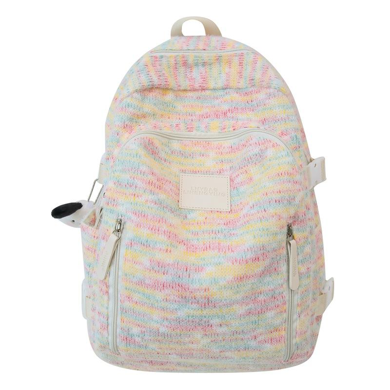 

Радужный студенческий школьный рюкзак для женщин, вязаный рюкзак для колледжа белый