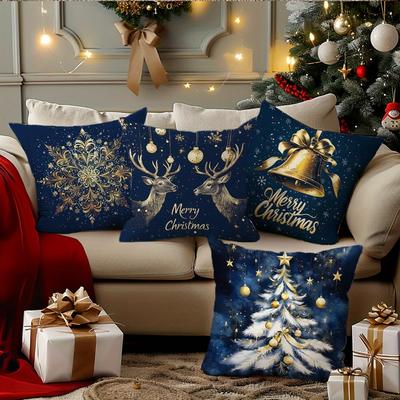Christmas Themed Pillowcases: Snowflake, Deer, Bell & Christmas Tree Designs Sofa Room Cushion Cover Home Decoration Gift
