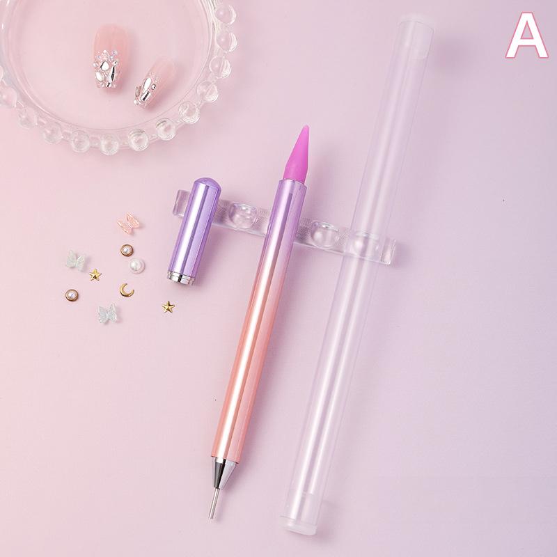 

1 шт. Двойная головка металлическая ручка для нанесения воска, стразы, набор для выбора драгоценных камней, кристаллы, шпильки для дизайна ногтей, инструменты для сверления точек своими руками A